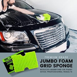 Grime Grabber Detailing Jumbo Cross-Cut Grid Sponge 3-Pack | All-Purpose, Durable, Extra Absorbent Sponge for Cleaning | Large, Easy-Grip Car Cleaning Sponge | Soft, Scratch-Free Multi-Use Sponge