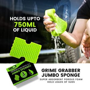 Grime Grabber Detailing Jumbo Cross-Cut Grid Sponge 3-Pack | All-Purpose, Durable, Extra Absorbent Sponge for Cleaning | Large, Easy-Grip Car Cleaning Sponge | Soft, Scratch-Free Multi-Use Sponge