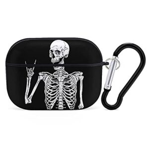 youtary rock and roll skeleton skull boho hippie pattern airpods pro case cover with keychain, apple airpod cover unisex shockproof protective wireless charging headset accessories
