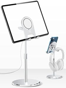 ku xiu tablet stand holder, phone stand for magsafe charger, headphone stand 3 in 1 adjustable aluminum stand for iphone 13 12, ipad, tablet, kindle, switch, airpods, sony, bose(no included magsafe)