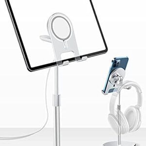 KU XIU Tablet Stand Holder, Phone Stand for MagSafe Charger, Headphone Stand 3 in 1 Adjustable Aluminum Stand for iPhone 13 12, iPad, Tablet, Kindle, Switch, AirPods, Sony, Bose(No Included Magsafe)