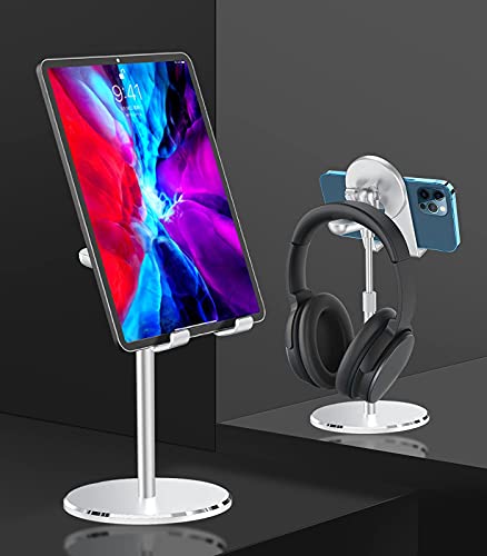 KU XIU Tablet Stand Holder, Phone Stand for MagSafe Charger, Headphone Stand 3 in 1 Adjustable Aluminum Stand for iPhone 13 12, iPad, Tablet, Kindle, Switch, AirPods, Sony, Bose(No Included Magsafe)