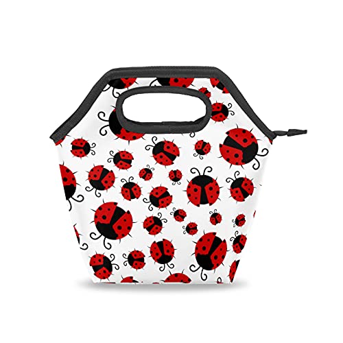 Lunch Bag Cartoon Animal Ladybugs Polka Dot Insulated Lunch Box Bag for Women Kids Children, Reusable Cooler Tote Bag for School Work Picnic Travel