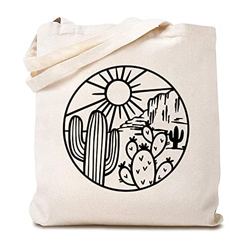 Cute Desert Cactus Canvas Tote Bag Desert Adventure Lover Reusable Shopping Bag for Women Funny Gift