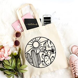 Cute Desert Cactus Canvas Tote Bag Desert Adventure Lover Reusable Shopping Bag for Women Funny Gift