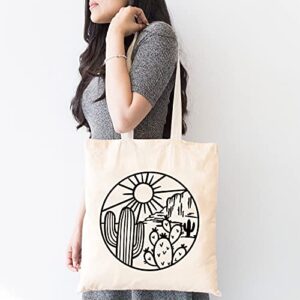 Cute Desert Cactus Canvas Tote Bag Desert Adventure Lover Reusable Shopping Bag for Women Funny Gift