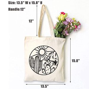 Cute Desert Cactus Canvas Tote Bag Desert Adventure Lover Reusable Shopping Bag for Women Funny Gift