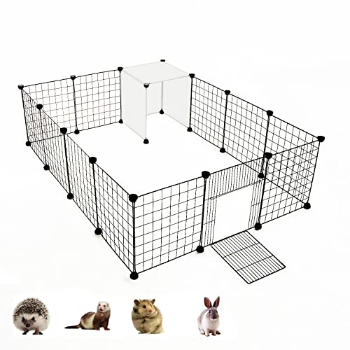 Kilodor Pet Playpen, Small Animal Cage Indoor with Door, 16 Panels DIY Metal Yard Fence, Indoor House for Guinea Pig, Kitten, Rabbit, Bunny, Puppy