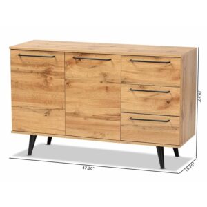 Baxton Studio Radley Oak Brown Finished Wood 3-Drawer Sideboard Buffet