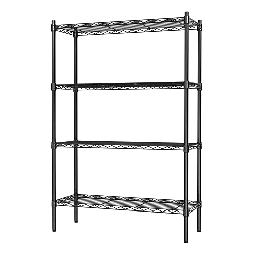 SZQINJI 4-Shelf Storage Wire Shelves Heavy Duty 4 Tiers Standing Shelving Units Adjustable Metal Organizer Wire Rack, Black