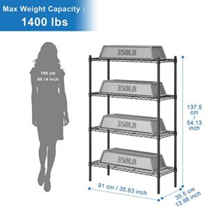 SZQINJI 4-Shelf Storage Wire Shelves Heavy Duty 4 Tiers Standing Shelving Units Adjustable Metal Organizer Wire Rack, Black