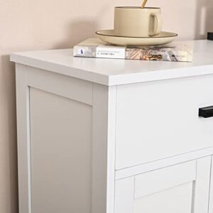 WEENFON Bathroom Floor Storage Cabinet, Kitchen Storage Cabinet with Doors and Shelves, Freestanding Storage Cabinet with Drawers, Floor Cabinet for Living Room, Bedroom, Bathroom, Kitchen, White