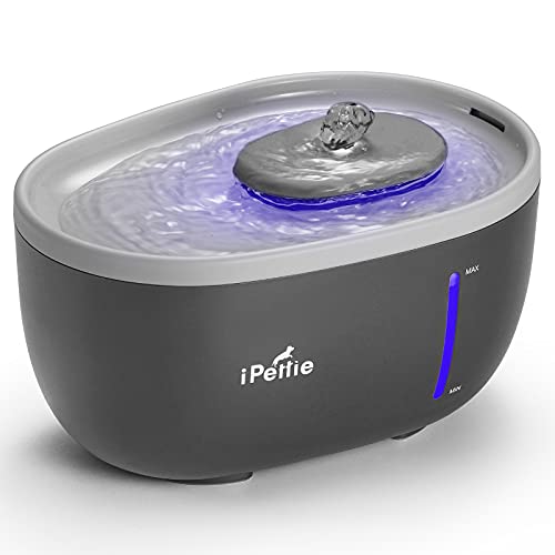 iPettie Avocado Pet Water Fountain with LED Light, 67oz/2.0L, Ultra Quiet Cat Water Fountain with Filter, Automatic Pet Water Fountain for Cats and Small Dogs, Grey