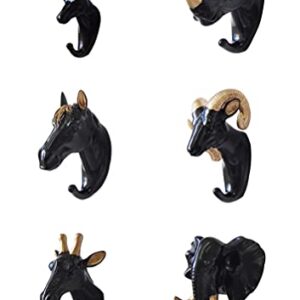 Kopiqin Crafts Home Wall Decoration Elegant Animal Head Resin 6 Set Cartoon Hook Jewelry Key Scarf Bag Hanger Robes Coat Rack for Living Room Bedroom(Deer, Giraffe,Horse,Elephant,Rhino,Goat)