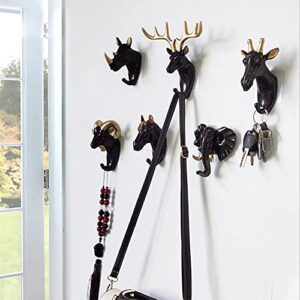 Kopiqin Crafts Home Wall Decoration Elegant Animal Head Resin 6 Set Cartoon Hook Jewelry Key Scarf Bag Hanger Robes Coat Rack for Living Room Bedroom(Deer, Giraffe,Horse,Elephant,Rhino,Goat)