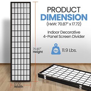 SereneLife Classic Japanese Screen Room Divider - Portable Freestanding Indoor Decorative 4-Panel Room Divider, Room Separator, Folding Privacy Screen, Dressing Area, Office - SereneLife SLRDD4