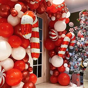 Christmas Balloon Garland Arch Kit – 160 Pack White Red Latex Balloons with Christmas Round Candy Cane Stars Foil Helium Balloon for XMAS Evening Decoration Supplies