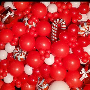 Christmas Balloon Garland Arch Kit – 160 Pack White Red Latex Balloons with Christmas Round Candy Cane Stars Foil Helium Balloon for XMAS Evening Decoration Supplies