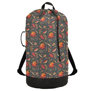 autumn leaves thanksgiving laundry bag heavy duty laundry backpack with shoulder straps handles travel laundry bag drawstring closure dirty clothes organizer for camp college dorm and apartment