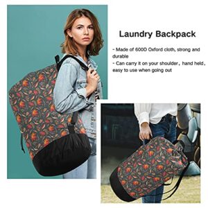 Autumn Leaves Thanksgiving Laundry Bag Heavy Duty Laundry Backpack with Shoulder Straps Handles Travel Laundry bag Drawstring Closure Dirty Clothes Organizer For Camp College Dorm and Apartment