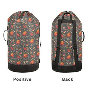 Autumn Leaves Thanksgiving Laundry Bag Heavy Duty Laundry Backpack with Shoulder Straps Handles Travel Laundry bag Drawstring Closure Dirty Clothes Organizer For Camp College Dorm and Apartment