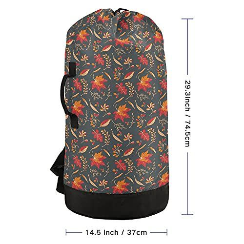 Autumn Leaves Thanksgiving Laundry Bag Heavy Duty Laundry Backpack with Shoulder Straps Handles Travel Laundry bag Drawstring Closure Dirty Clothes Organizer For Camp College Dorm and Apartment