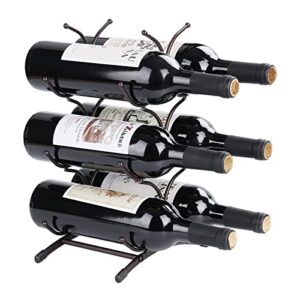 SCDGRW Wine Racks Countertop, 6 Bottles Freestanding Metal Wine Rack Black, Metal Wine Storage Stand, Small Wine Rack, Tabletop Wine Holder Wine Storage Rack for Pantry, Bar, Cabinet