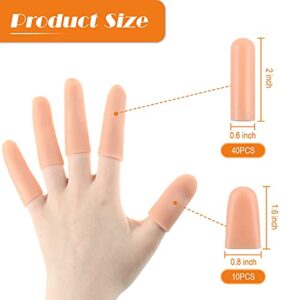50 Pieces Gel Finger Cots Gel Finger Support Protector Gloves Gel Finger Cover Caps Silicone Finger Sleeves, 40 Pieces Long, 10 Pieces Short (Beige)