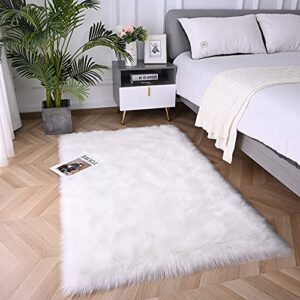 fulie ultra soft rug faux sheepskin fur area rug, white fluffy shag rug for girls bedroom bedside floor carpets, fuzzy plush rugs for sofa living room indoor home decor, 3x5 feet