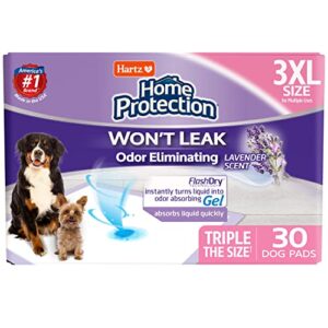 hartz home protection odor eliminating scented dog pads, super absorbent & won’t leak, lavender scent, 3xl pads, 30 count, packaging may vary