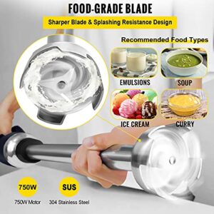 VEVOR Commercial Immersion Blender Variable Speed Heavy Duty Immersion Blender 500W Commercial Hand Mixer 304 Stainless Steel Hand Blender Commercial with 11.8" Removable Shaft for Kitchen Mixing