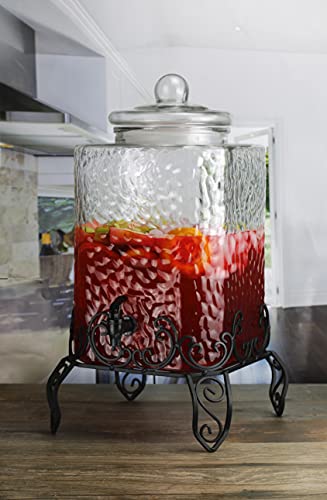 Style Setter Homestead Beverage Dispenser Cold Drink Dispenser w/ 2.5-Gallon Capacity Glass Jug, Metal Rack & Leak Proof Acrylic Spigot Great for Parties, Weddings & More