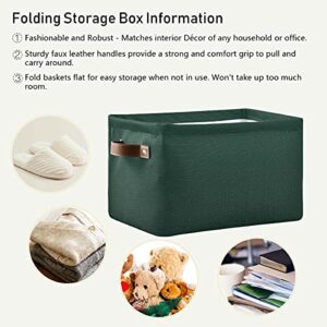 xigua Hunter Green Large Storage Basket Square Foldable Canvas Laundry Baskets Bin Waterproof Inner Layer with Sturdy Handles for Kids Toy Nursery Blanket Clothes 2Pack