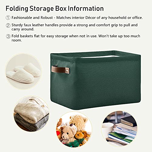 xigua Hunter Green Large Storage Basket Square Foldable Canvas Laundry Baskets Bin Waterproof Inner Layer with Sturdy Handles for Kids Toy Nursery Blanket Clothes 2Pack