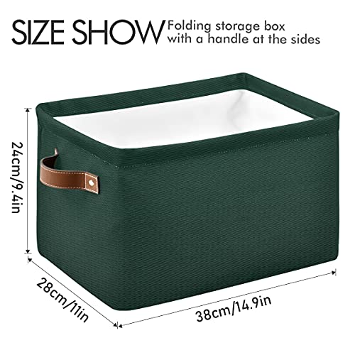 xigua Hunter Green Large Storage Basket Square Foldable Canvas Laundry Baskets Bin Waterproof Inner Layer with Sturdy Handles for Kids Toy Nursery Blanket Clothes 2Pack