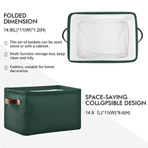 xigua Hunter Green Large Storage Basket Square Foldable Canvas Laundry Baskets Bin Waterproof Inner Layer with Sturdy Handles for Kids Toy Nursery Blanket Clothes 2Pack