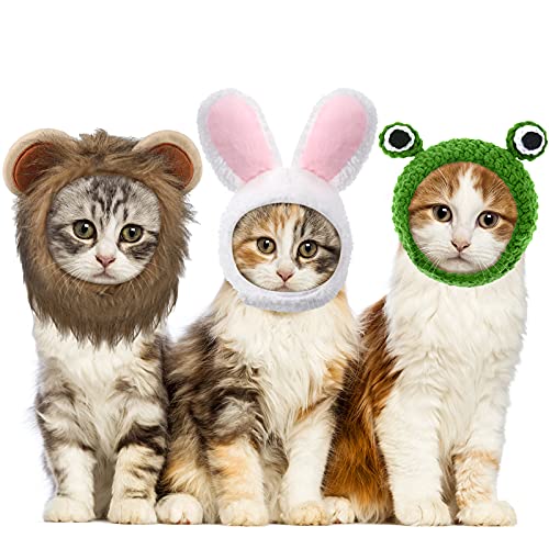 3 Pieces Cat Hat Cat Costume Adjustable Pet Headwear Cat Bunny Hat with Rabbit Ears Kitten Hat Dog Cosplay Cap for Kitten Halloween Party Birthday Theme Party Photo Prop (Basic Style)