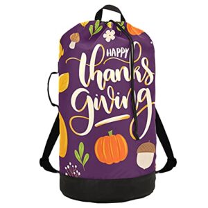 thanksgiving pumpkin fruit laundry bag heavy duty laundry backpack with shoulder straps handles travel laundry bag drawstring closure dirty clothes organizer for college dorm, apartment, camp travel