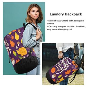 Thanksgiving Pumpkin Fruit Laundry Bag Heavy Duty Laundry Backpack with Shoulder Straps Handles Travel Laundry bag Drawstring Closure Dirty Clothes Organizer For College Dorm, Apartment, Camp Travel