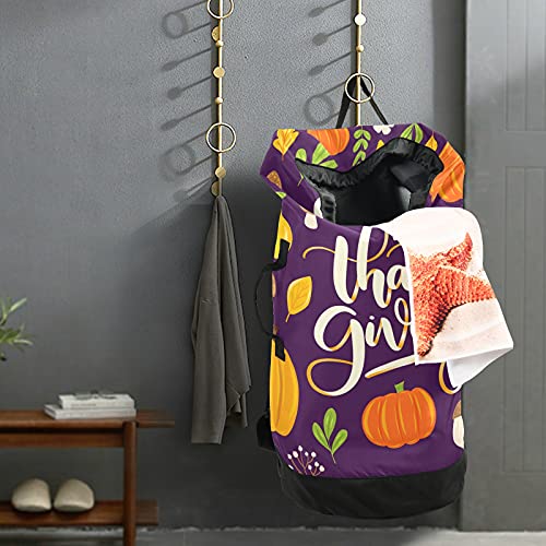 Thanksgiving Pumpkin Fruit Laundry Bag Heavy Duty Laundry Backpack with Shoulder Straps Handles Travel Laundry bag Drawstring Closure Dirty Clothes Organizer For College Dorm, Apartment, Camp Travel