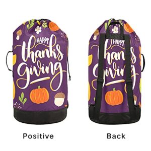 Thanksgiving Pumpkin Fruit Laundry Bag Heavy Duty Laundry Backpack with Shoulder Straps Handles Travel Laundry bag Drawstring Closure Dirty Clothes Organizer For College Dorm, Apartment, Camp Travel