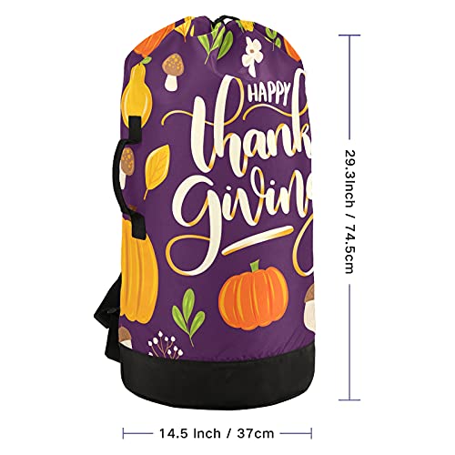 Thanksgiving Pumpkin Fruit Laundry Bag Heavy Duty Laundry Backpack with Shoulder Straps Handles Travel Laundry bag Drawstring Closure Dirty Clothes Organizer For College Dorm, Apartment, Camp Travel