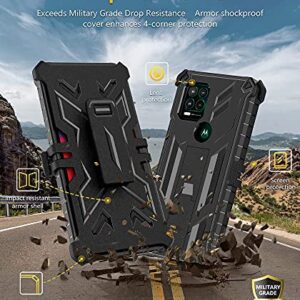 for Motorola Moto G Stylus 5G (2021) Case: Built-in Screen Protector Kickstand Full-Body Military Grade Three-Layer Protective Shockproof Rugged Phone Cover with Belt Clip Holster Black