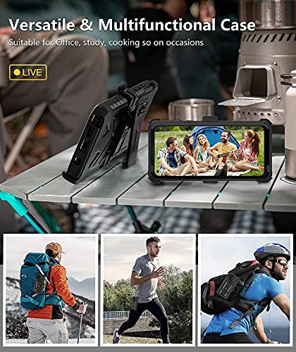 for Motorola Moto G Stylus 5G (2021) Case: Built-in Screen Protector Kickstand Full-Body Military Grade Three-Layer Protective Shockproof Rugged Phone Cover with Belt Clip Holster Black