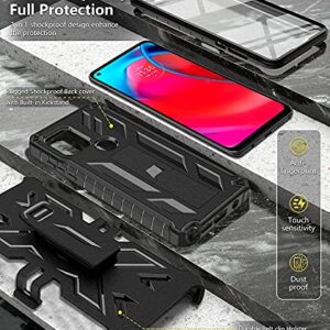 for Motorola Moto G Stylus 5G (2021) Case: Built-in Screen Protector Kickstand Full-Body Military Grade Three-Layer Protective Shockproof Rugged Phone Cover with Belt Clip Holster Black