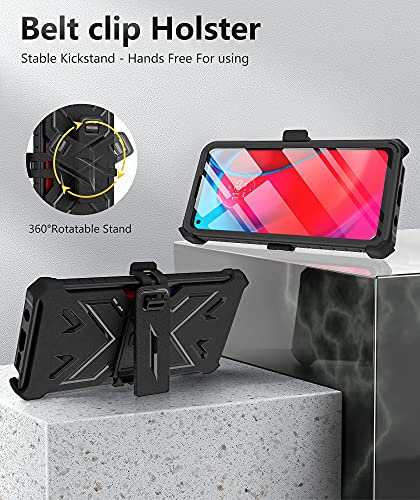 for Motorola Moto G Stylus 5G (2021) Case: Built-in Screen Protector Kickstand Full-Body Military Grade Three-Layer Protective Shockproof Rugged Phone Cover with Belt Clip Holster Black