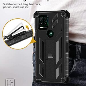 for Motorola Moto G Stylus 5G (2021) Case: Built-in Screen Protector Kickstand Full-Body Military Grade Three-Layer Protective Shockproof Rugged Phone Cover with Belt Clip Holster Black