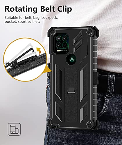 for Motorola Moto G Stylus 5G (2021) Case: Built-in Screen Protector Kickstand Full-Body Military Grade Three-Layer Protective Shockproof Rugged Phone Cover with Belt Clip Holster Black