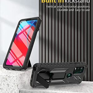 for Motorola Moto G Stylus 5G (2021) Case: Built-in Screen Protector Kickstand Full-Body Military Grade Three-Layer Protective Shockproof Rugged Phone Cover with Belt Clip Holster Black