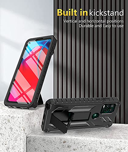 for Motorola Moto G Stylus 5G (2021) Case: Built-in Screen Protector Kickstand Full-Body Military Grade Three-Layer Protective Shockproof Rugged Phone Cover with Belt Clip Holster Black